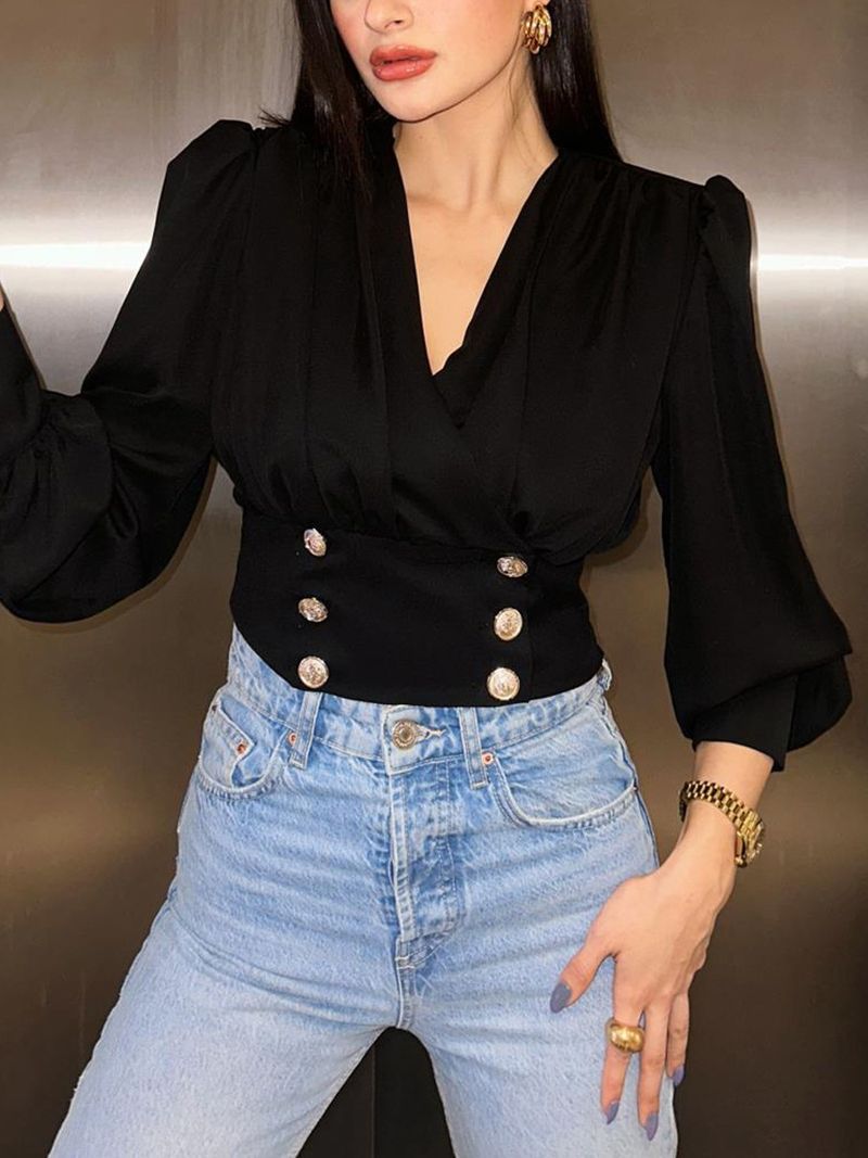 Abbigliamento donna camicia sexy a maniche lunghe a maniche corte in tinta unita a maniche lunghe_voghion.com