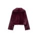Elegante cappotto in pelliccia sintetica tinta unita – Giacca corta con collo a scialle da donna (XS-L, nero/bordeaux/caffè)_voghion.com