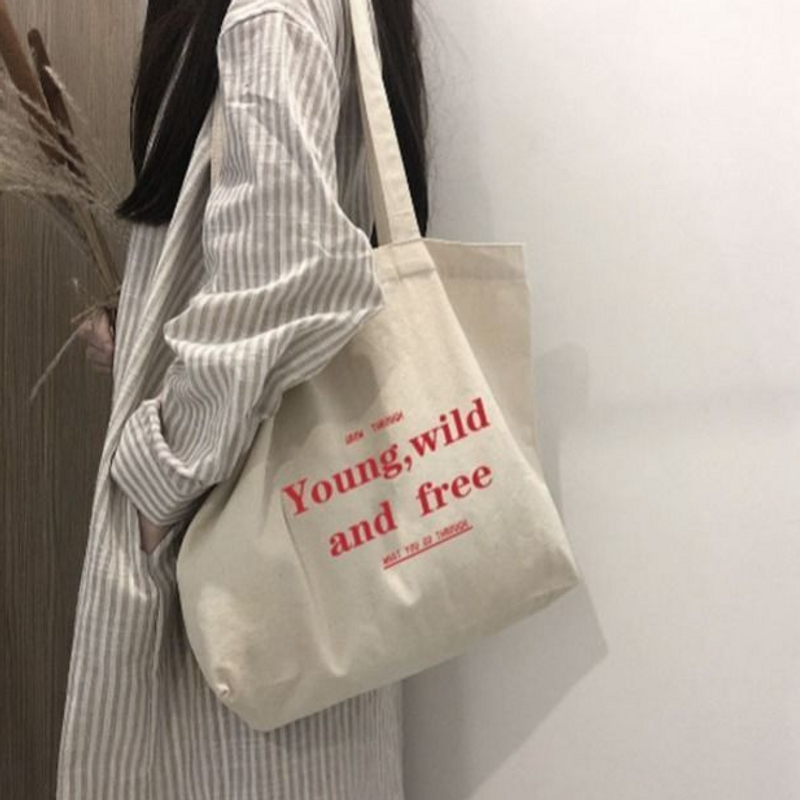 Damen Tasche Günstige Casual Große Kapazität Schultertaschen Shopper Canvas Brief Mode Harajuku Reißverschluss Druck Ulzzang Handtaschen_voghion.com