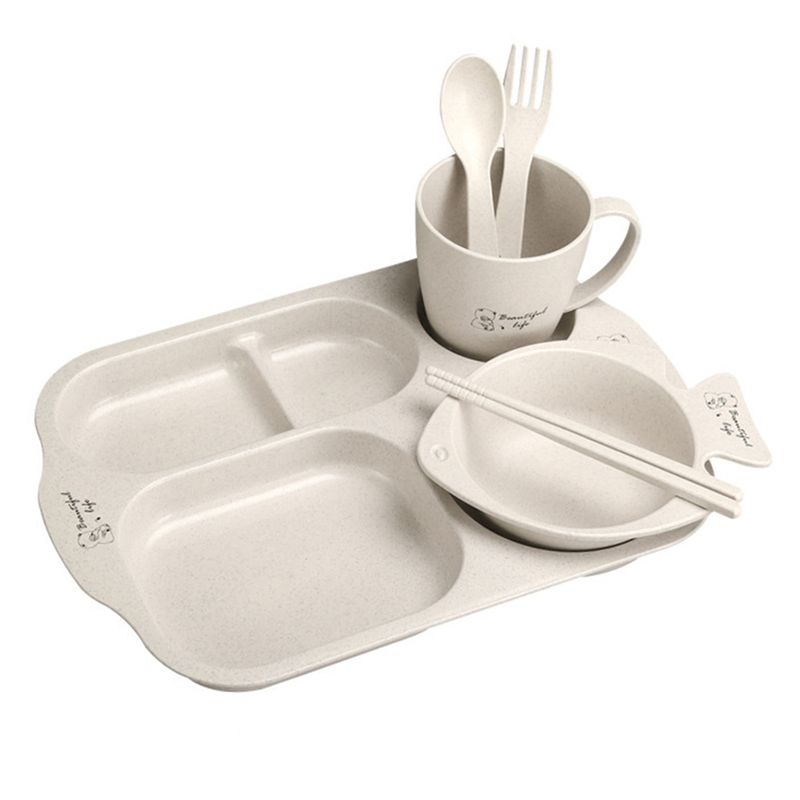 6Pcs/ Set Kanner Baby Tableware Set Cartoon Platen Kid Dishes Kanner Iesswueren Anti-waarm Training Iessen Schossel Läffel Gabel_voghion.com