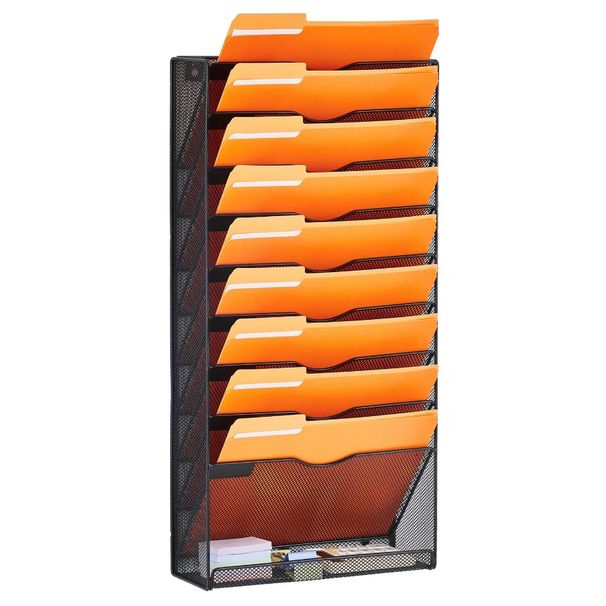 Organizzatore da parete per riviste, documenti, cartelle, portadocumenti, portadocumenti, portadocumenti da parete in metallo a 10 ripiani, posta verticale_voghion.com