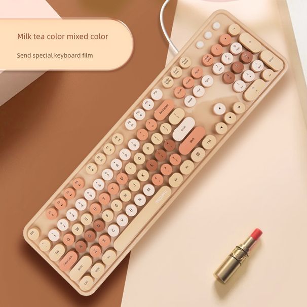 Mofii Milk Tea Warm Color Good-looking Wired Keyboard_voghion.com