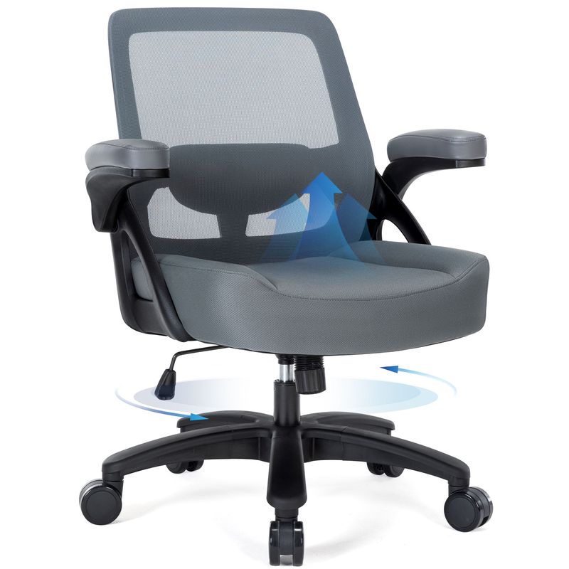 Big And Tall Office Chair 400lbs With Flip-up Arms, Mesh Ergonomic Heavy Duty Computer Chair Desk Chair Wide Seat, Executive Swivel Task Rolling Chairs For Heavy People_voghion.com