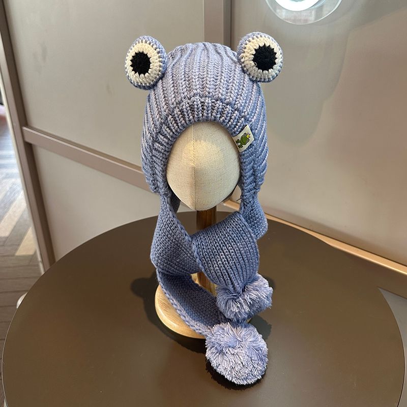 Kindermützen Jungen und Mädchen Herbst und Winter Niedliche supersüße gestrickte Wollmütze Baby Samt Warme Mütze Schal integriert_voghion.com