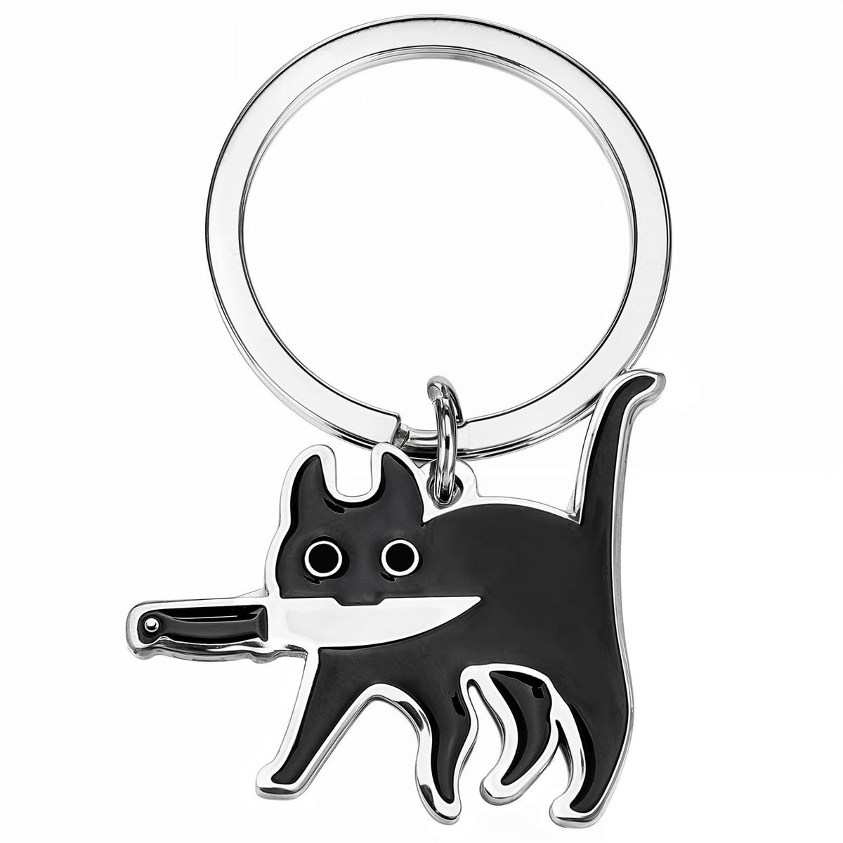 Portachiavi con ciondolo a forma di gatto con coltello, per uomo e donna, in acciaio inossidabile, anti-smarrimento, accessori per borse_voghion.com