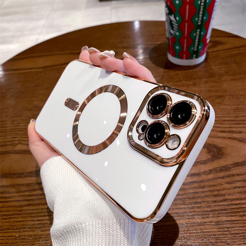 Luxury Electroplated Magnetic Wireless Charge Case For iPhone 11 12 13 14 Pro Max 14 Plus Soft Silicone Shockproof Cover_voghion.com