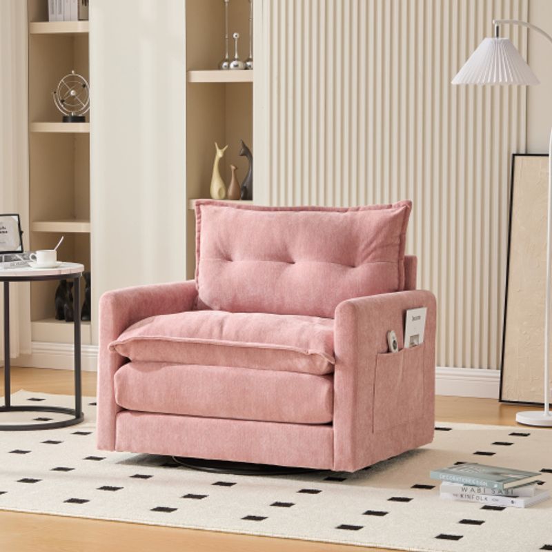 360° drehbarer Loungesessel mit Armlehnen, großes Einzelsofa für Wohnzimmer, Schlafzimmer, Arbeitszimmer und Büro, Sessel im modernen Stil mit Kissen, ideal für Entspannung und Unterhaltung_voghion.com
