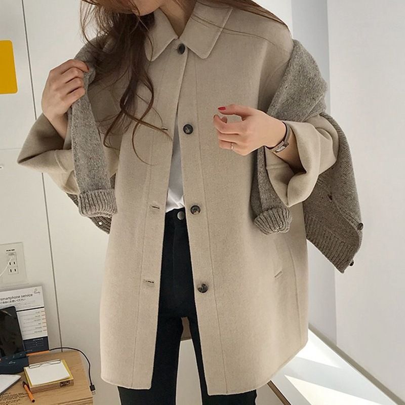 Winter coat for women's new Hepburn style slimming temperament, thickened and versatile woolen loose suit woolen coat_voghion.com