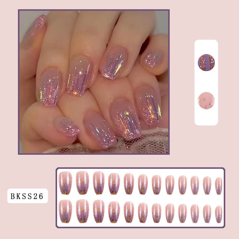 Nail Strips Nail Tips Long INS Style Wearable Nail Tips Flashing Hot Girl Nail Tips Nails Nail Art Patches_voghion.com
