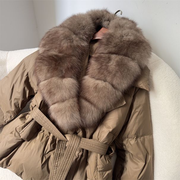 "Tailored Winter Essential – Women’s Short Puffer Jacket With Detachable Fox Fur Trim (91% Duck Down, Belted Waist For Petite Frames)"_voghion.com