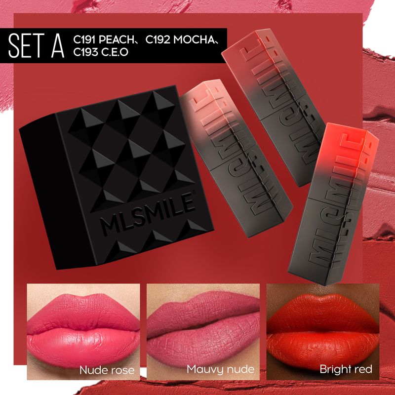 Zestaw matowych szminek z wytłoczeniami MLSMILE Easy To Color Nawilżająca szminka Natural Nude Color 3 sztuki_voghion.com