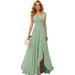 Women's Clothing New V Neck Pleated Slit Straps Long Chiffon Christmas Party Dress Skirt_voghion.com