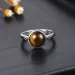 Anello rotondo con pietra preziosa naturale Labrador S in argento puro, elegante retrò, da donna, con occhio di tigre_voghion.com