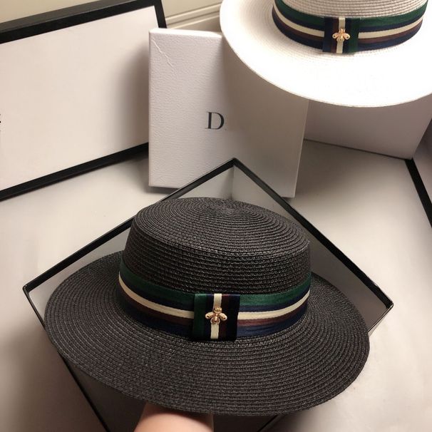 Nieuw binnen Strand Man Vrouw Zon Wit Zwart Bij Merk Designer Zomer Stro Mode Hoed grote rand strohoed met zonbescherming_voghion.com