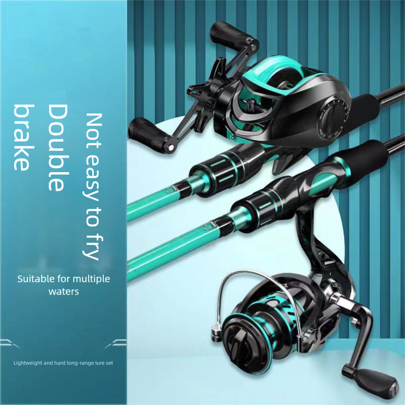 Canna da pesca per principianti con esche artificiali, mulinello a goccia d'acqua, canna da pesca per lancio in mare aperto, linea speciale anti-frittura nera._voghion.com