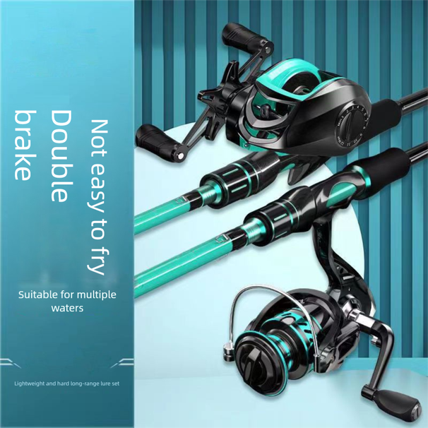 Canna da pesca per principianti con esche artificiali, mulinello a goccia d'acqua, canna da pesca per lancio in mare aperto, linea speciale anti-frittura nera._voghion.com