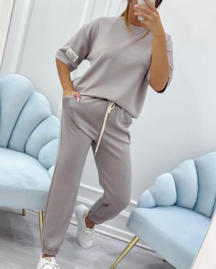 Lässiges, bedrucktes Kurzarm-Lounge-Set für Damen, bequeme, dehnbare Polyesterhose und passendes Oberteil für den Sommer, Übergrößen erhältlich_voghion.com