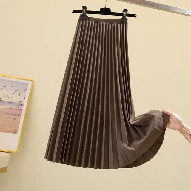 vendita calda 2024 versatile grande swing snellente A-line nuova gonna plissettata a vita alta per le donne primavera e autunno lunghezza media_voghion.com