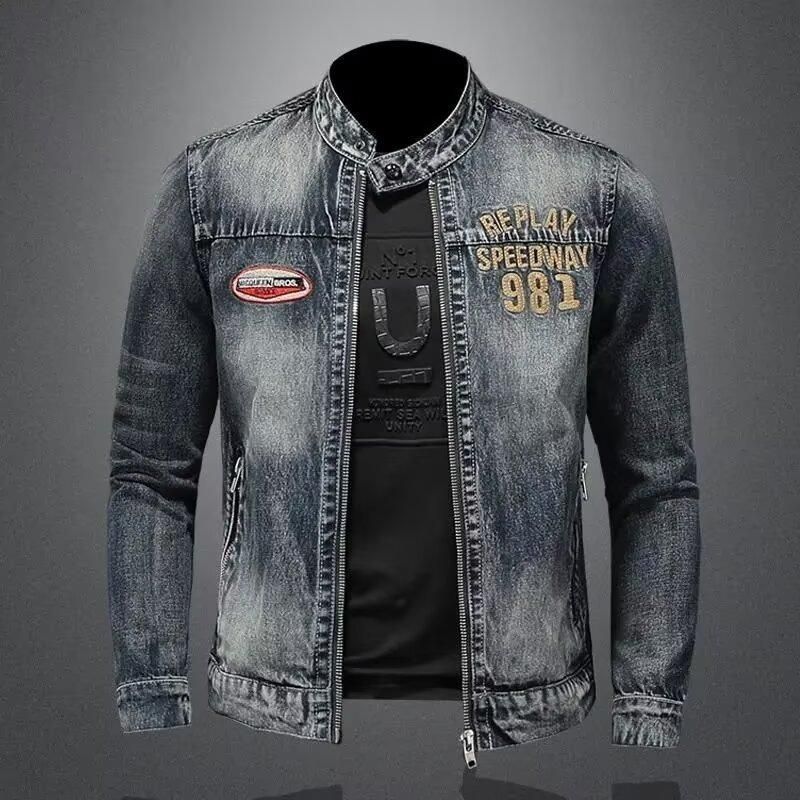 Men's Clothing Venom Men's Denim Jacket Casual Retro Large Size Stand Collar Zipper Jacket Cycling Motorcycle Wear Trendy_voghion.com