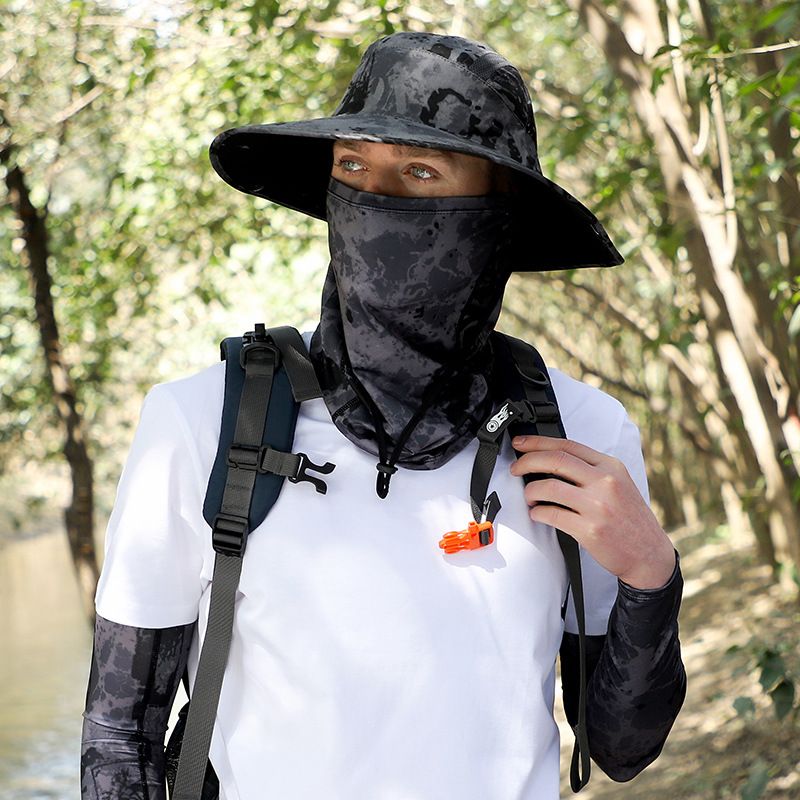 Men's Outdoor Bucket Hat With Cooling Arm Sleeves & Face Mask - UPF 50+ Sun Protection, Lightweight & Breathable For Cycling, Hiking, Travel​_voghion.com