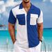 Men's Corduroy Short Sleeve Button-Up Shirt - Breathable Summer Casual Shirt With Color Block Design For Beach & Outdoor Wear_voghion.com
