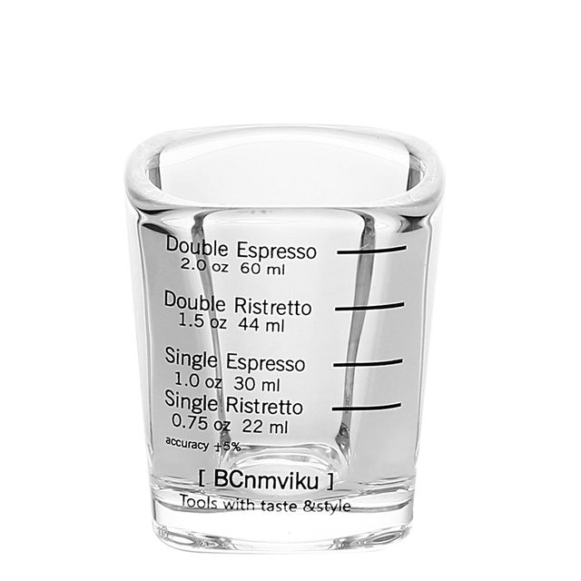 60/75 ml-es eszpresszópohár, dupla kifolyóval, üveg mérőpohár, hőálló fogantyúval, átlátszó skálával, boros, tejes, kávés mérőkancsóval_voghion.com