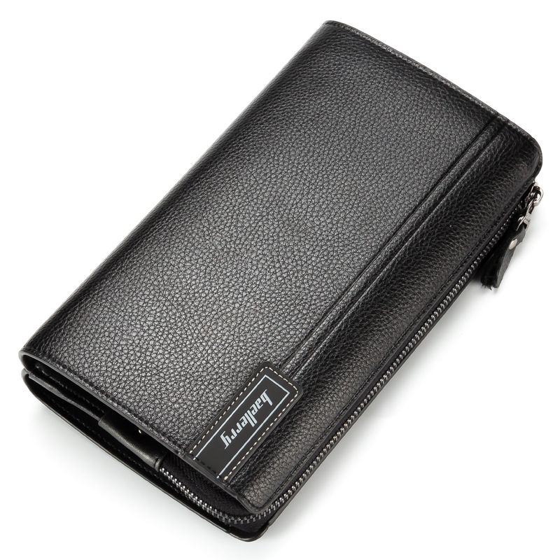 Baellerry Herren Geldbörse, neue Business-Clutch mit großem Fassungsvermögen, Litschi-Muster, Reißverschluss, Clutch_voghion.com