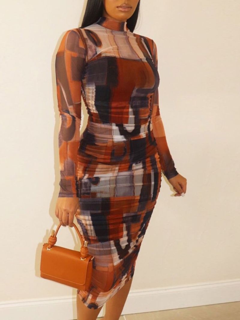 Grande taille printemps et été nouveau style à manches longues personnalisé imprimé hanche jupe robe de grande taille_voghion.com