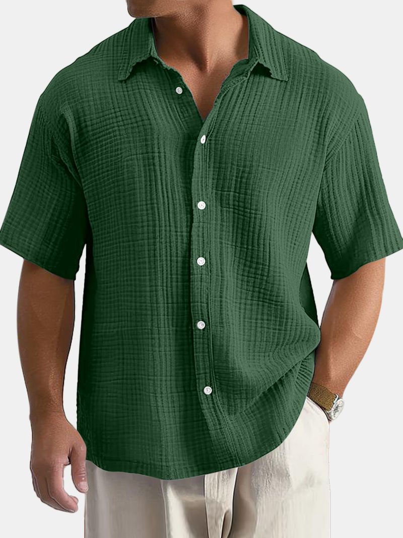 Camicia a maniche corte da uomo in maglia a nido d'ape - Camicia casual in poliestere traspirante con bottoni e colletto alla francese_voghion.com