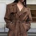 Elegant Belted Long Trench Coat – Women’s Suede-Like Polyester Coat With Notched Lapel For Office & Evening Wear_voghion.com