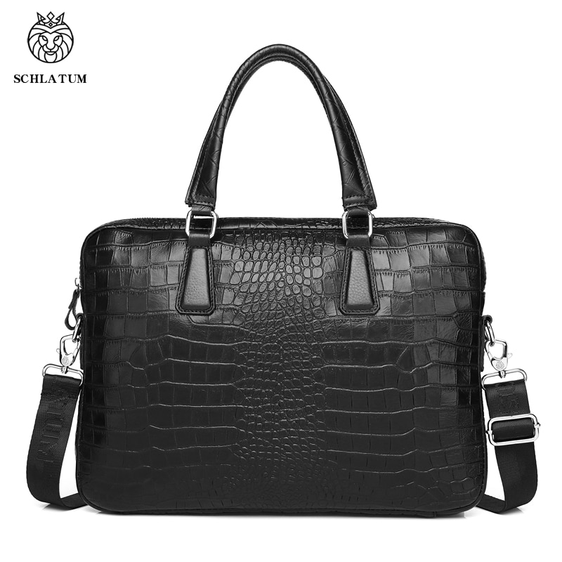 SCHLATUM Aktentaschen aus echtem Leder mit Krokodilprägung, hart, für Herren, 15,6 Zoll Laptop, Aktentasche, Taschen, Computertasche, Handtaschen_voghion.com
