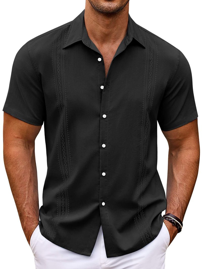 Camicia da uomo casual a maniche corte, stampata, con stampa floreale da spiaggia_voghion.com
