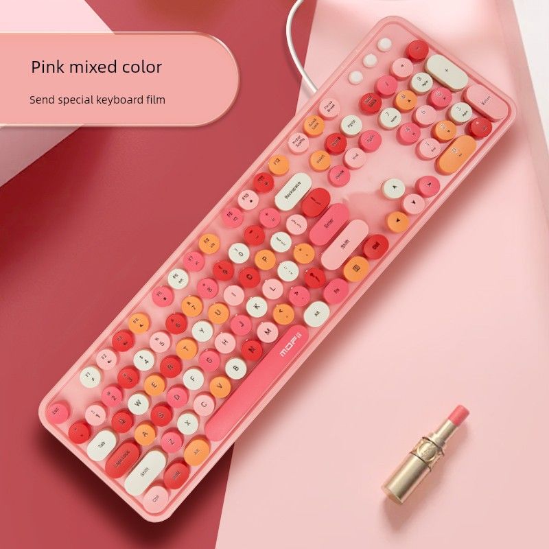Ferris Hand Cartoon Cute Wireless Keyboard And Mouse Set Girls' Office For Home Computer Retro Punk Notebook_voghion.com