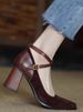 Mary Jane Matte Leather Retro Cross Strap High Heels_voghion.com