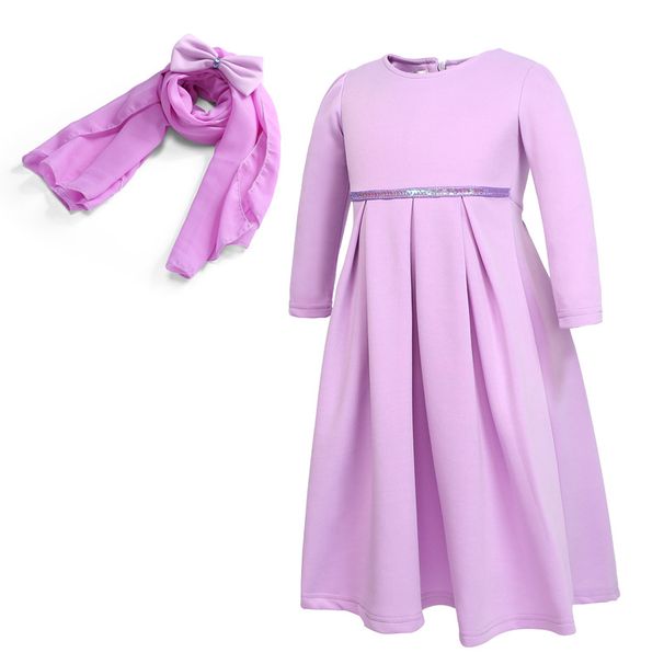 Ensemble de 3 pièces pour fille, robe à manches longues, col rond, nœud, bandeau, printemps et automne_voghion.com