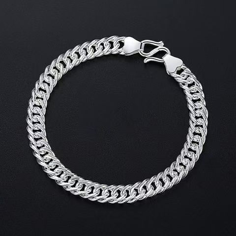 Bracciale da uomo in argento puro, frustino fatto a mano con catena cubana americana, elegante stile Ins, resistente alla luce, regalo per fidanzato_voghion.com