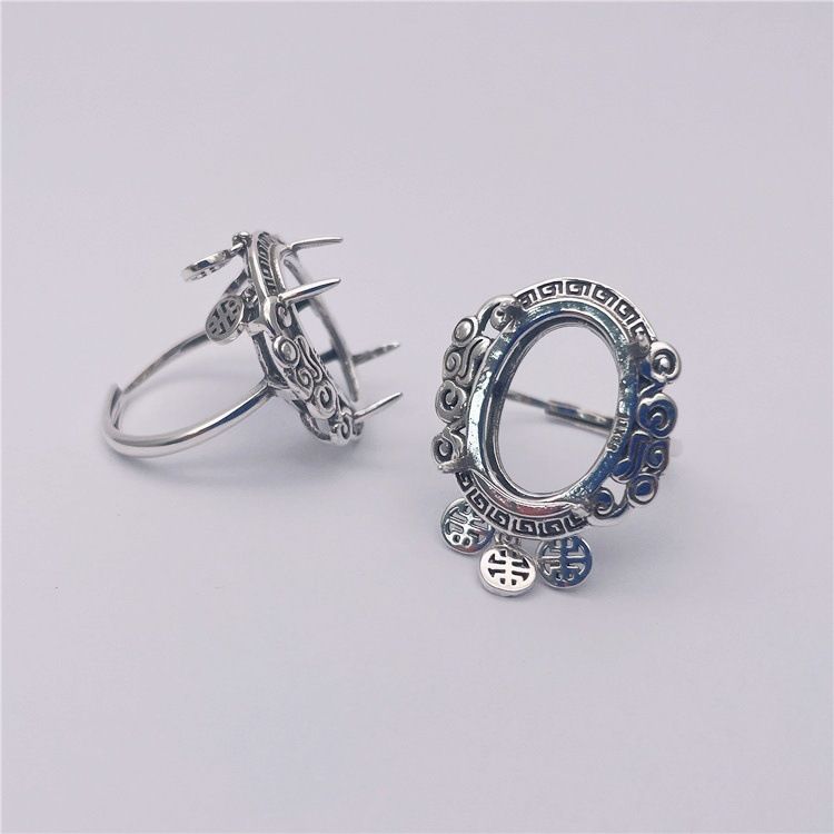 Montatura per anello a forma di uovo in argento puro stile vintage per uomo e donna, intarsiata con ambra e cera d'api, 13*18 mm_voghion.com