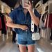 women's solid color large pocket sleeveless high-end cardigan Polo collar shirt denim top A19846_voghion.com