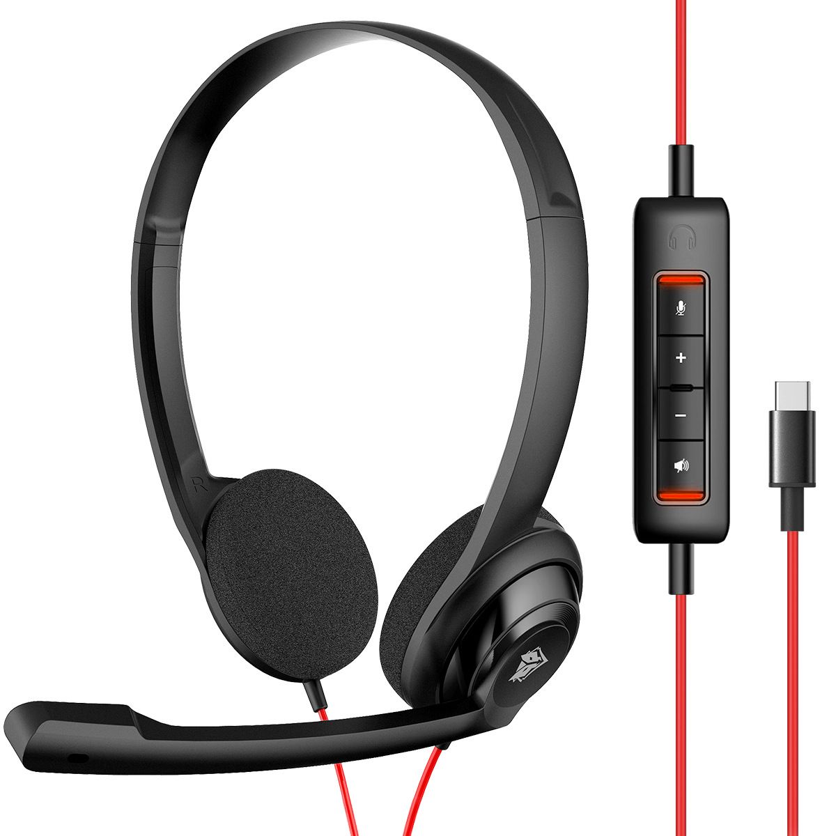 HW02 Professional Lightweight Wired Headset With Dual-Sided Type-C For Call Centers & Office Use - Adjustable Headband & Noise-Isolating Ear Cushions_voghion.com