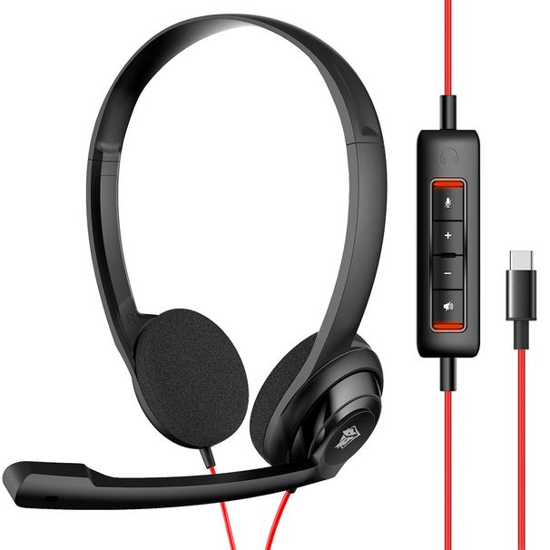 HW02 Professional Lightweight Wired Headset With Dual-Sided Type-C For Call Centers & Office Use - Adjustable Headband & Noise-Isolating Ear Cushions_voghion.com