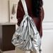 2025 Autumn/Winter Silver Women's Backpack, Lightweight Travel Unique Design, Drawstring Pleated Backpack, Large Capacity. Versatile And Unique_voghion.com
