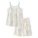 Lässiges Sommer-Pyjama-Set | Lockere Hosenträger für Damen, 100 % Baumwolle, Größe S – Frische Shorts mit Brustpolstern_voghion.com