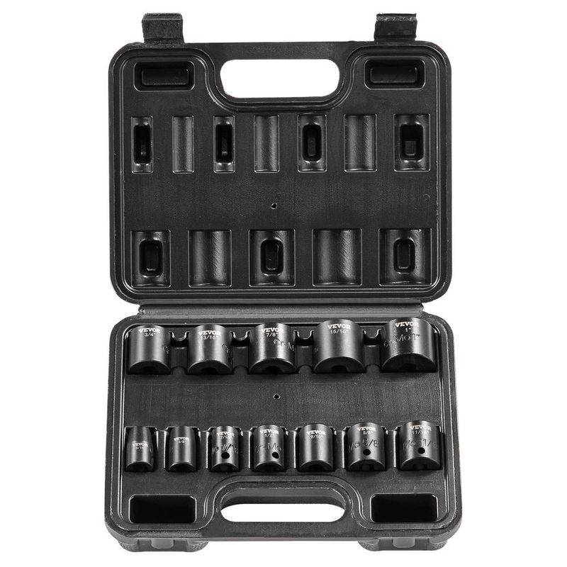 Impact Sockets Set 12pcs 6-Point 3/8in Drive Bit Ratchet Tool Kit Case_voghion.com