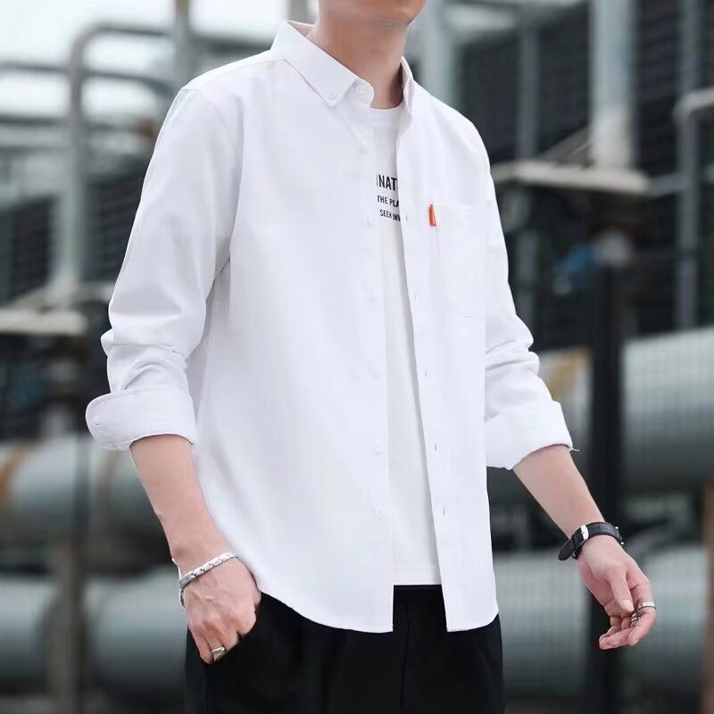 Lässiges Langarmhemd für Herren – atmungsaktives Slim Fit Button-Down-Hemd aus Polyester für Teenager und Erwachsene (Weiß, Marineblau, Himmelblau, Grau, Rot)​_voghion.com