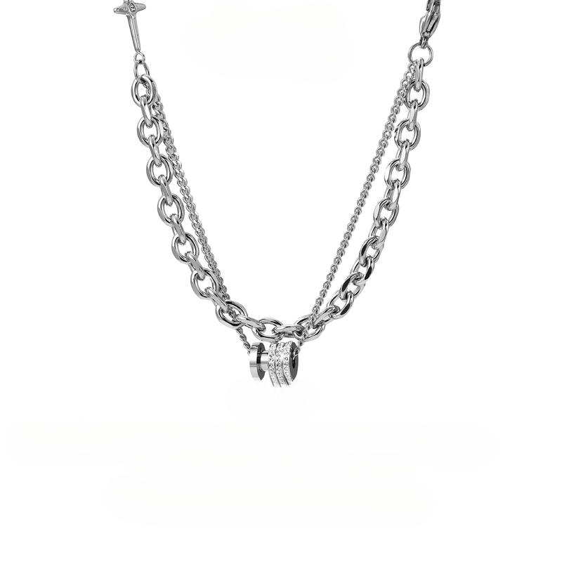Collana in acciaio al titanio di alta qualità per donne e uomini, design alla moda a strati con diamanti intarsiati, portafortuna per coppie_voghion.com