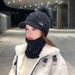 New Winter Visor Hats Women Mixed color knit Beanie Skullies Hat Female Thick Veet Hair Ball Warm Bonnet Caps Bib Set_voghion.com