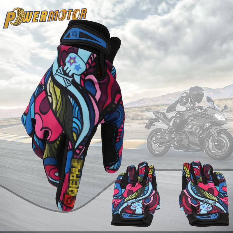 Powermotor Motorrad-Druck Vollfingerhandschuhe Sporthandschuhe Atmungsaktive Mesh-Handschuhe Frauen Outdoor Wandern Sport Schutzausrüstung_voghion.com