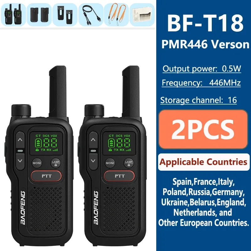Baofeng T18 Mini Walkie Talkie BF-T18 PMR446MHz Long Range Rechargeable Portable Kids Two Way Radio Type-C Charge FM 16CH_voghion.com