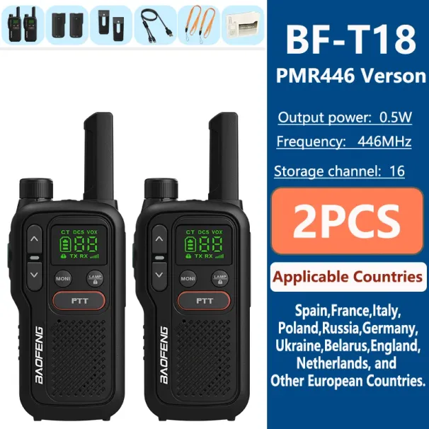 Baofeng T18 Mini Walkie Talkie BF-T18 PMR446MHz Long Range Rechargeable Portable Kids Two Way Radio Type-C Charge FM 16CH_voghion.com