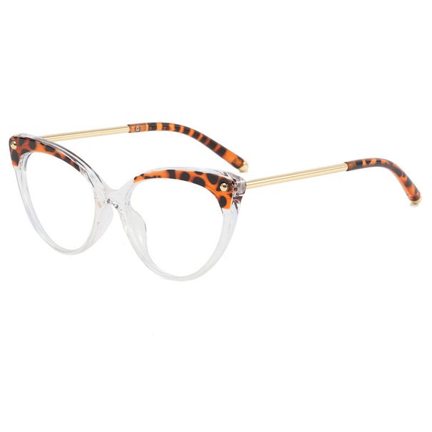Lunettes plates anti-lumière bleue à imprimé léopard, monture complète, œil de chat, mode, prise de vue de rue, visage montrant une petite monture de lunettes_voghion.com